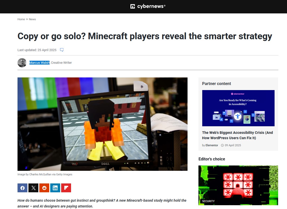 Copy or go solo? Minecraft players reveal the smarter strategy