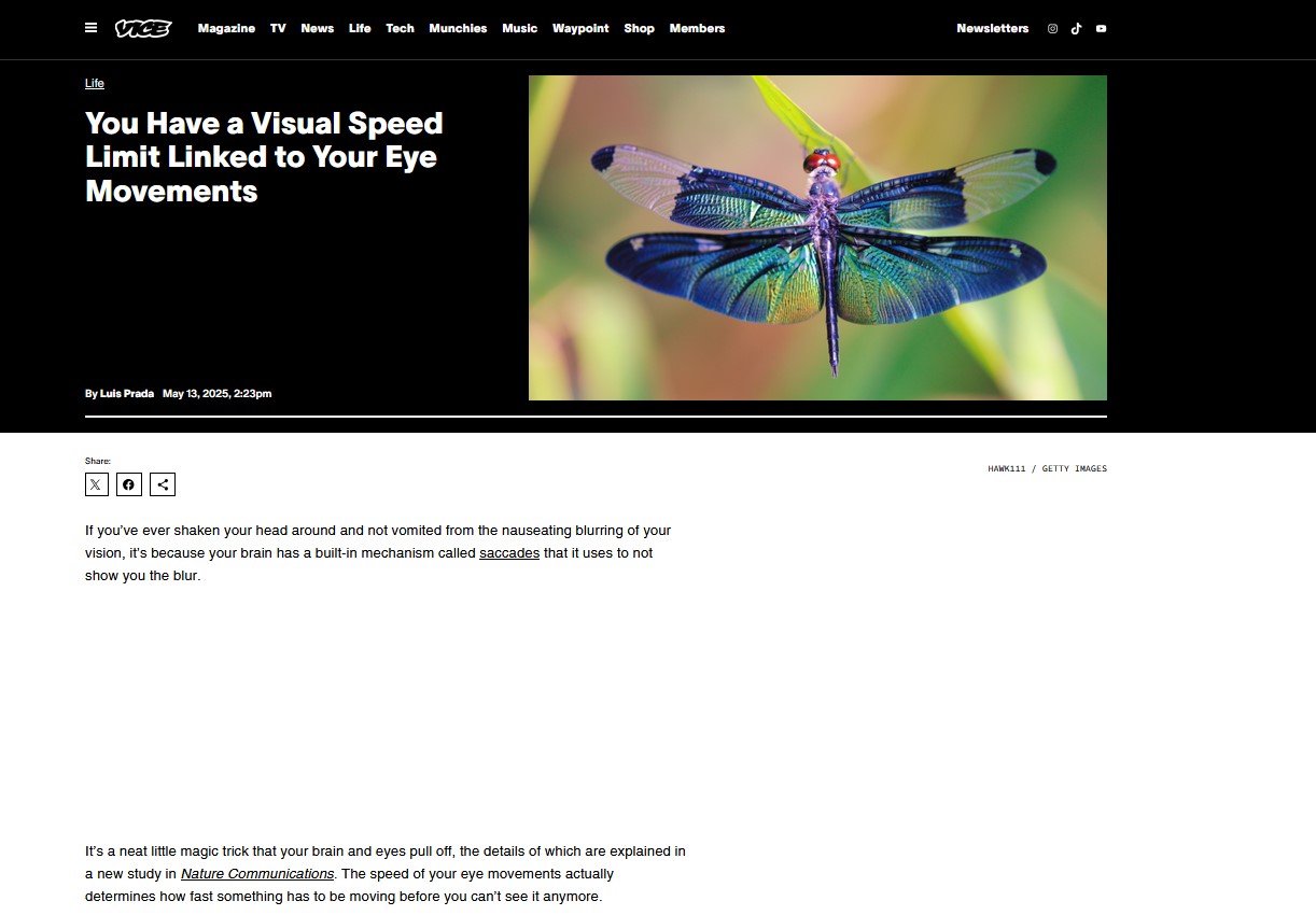 You Have a Visual Speed Limit Linked to Your Eye Movements - May 2025