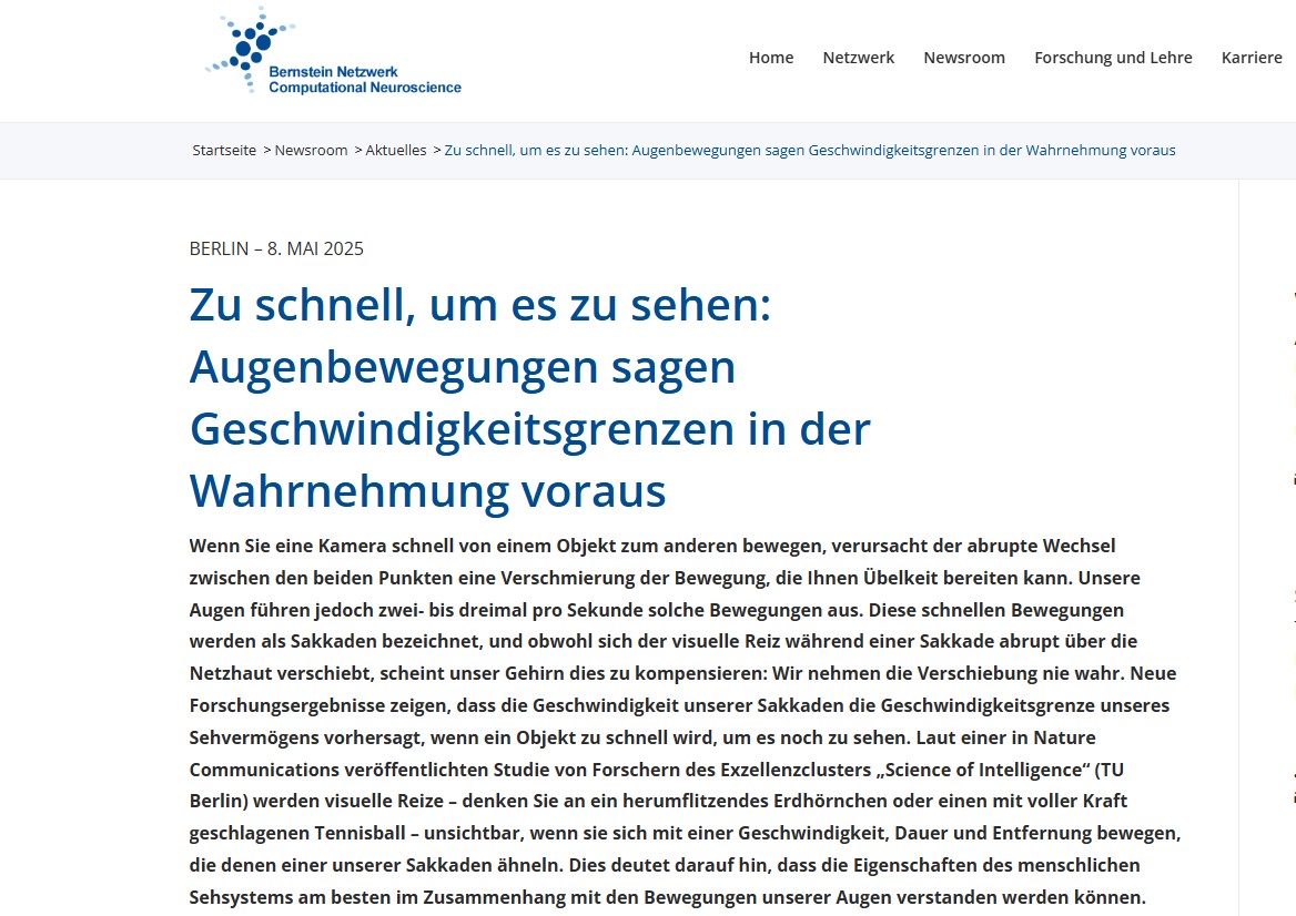 Zu schnell, um es zu sehen: Augenbewegungen sagen Geschwindigkeitsgrenzen in der Wahrnehmung voraus