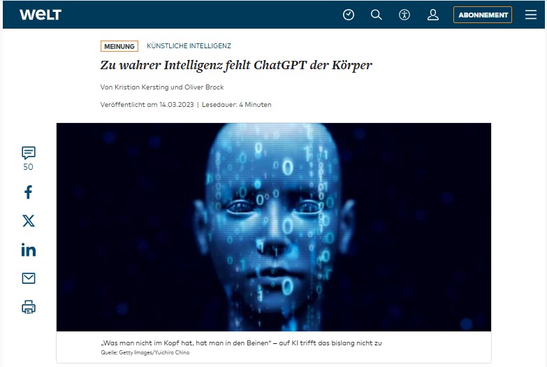 Zu wahrer Intelligenz fehlt ChatGPT der Körper