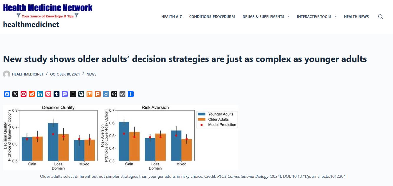 New study shows older adults’ decision strategies are just as complex as younger adults