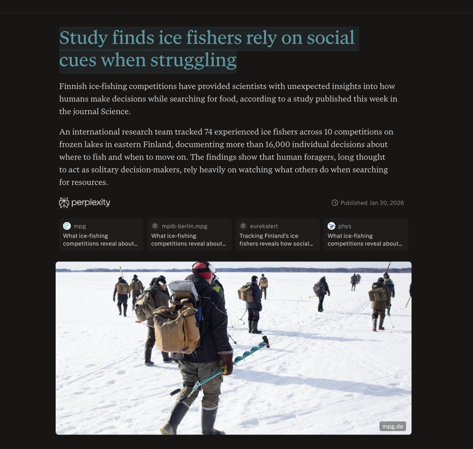 Study finds ice fishers rely on social cues when struggling